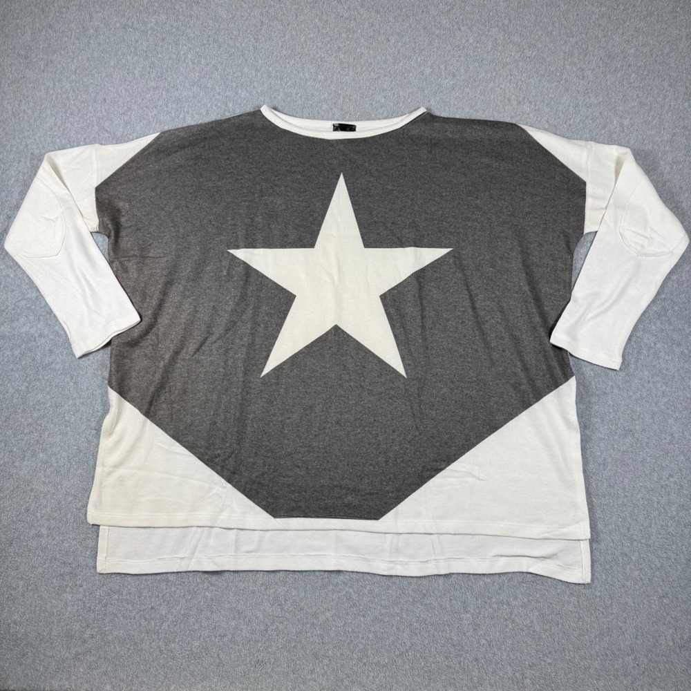 Go Couture Top Women White Grey Star Print Oversized Long Sleeve Knit Small